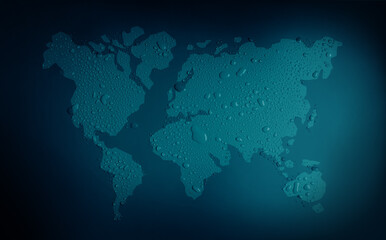 World Water Day Concept. World Map Shape Created by Water Drops. Top View