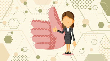 親指を立てているスーツ姿の女性のイラスト	