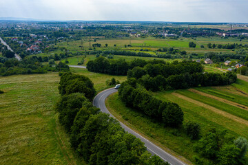Winding road and dangerous turns, serpentine roads from a bird's eye view.
