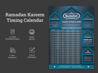 Ramadan Kareem Fasting and Prayer time Guide, Ramadan Kareem banner with 3d metallic golden Colour Gradient. Ramadan schedule 2023 for Prayer times in Ramadan.Ramadan schedule 2023 for Prayer