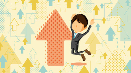 喜んでいるスーツ姿の男性のイラスト	