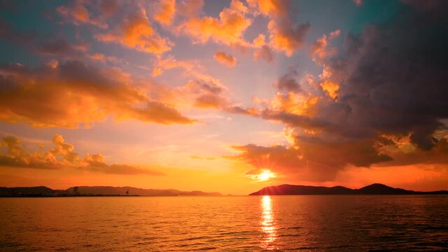 【4K】南国の夏の夕暮れの海の様子　フィクス撮影
