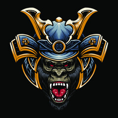 samurai gorilla head vector illustration