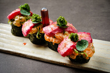 sushi set with micro greens