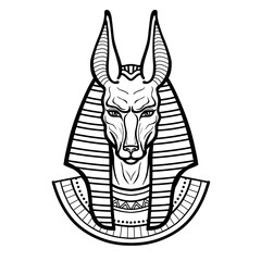 Animation portrait Ancient Egyptian god Anubis. Deity with canine head. God of death. Vector illustration isolated on a white background. Print, poster, t-shirt, tattoo.