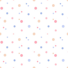Cute soft pastel colors dots, confetti, circles vector seamless pattern background.
