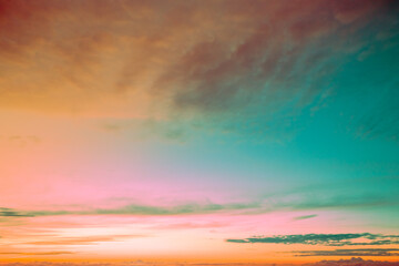 Colorful cloudy sky at sunset. Gradient color. Sky texture. Abstract nature background