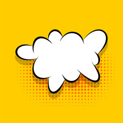 Comics speech bubble for text pop art design. White empty dialog cloud for text message on yellow background. Comics sketch puff explosion elements comic book text. Wow effect vector cartoon