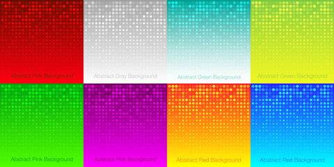 Abstract gradient color backgrounds set. Random halftone colorful patterns. Vector illustration