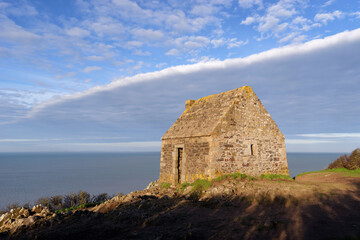 The Vauban stone cabins in the Mont- Saint-Michel bay