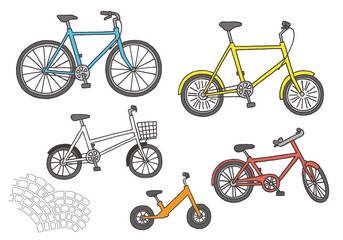 自転車の手描きイラストセット