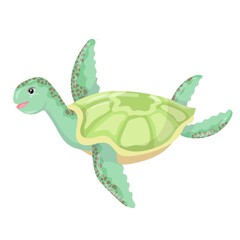 Sea creatures. Beautiful green sea turtle. Sea creature. Vector illustration isolated on white background