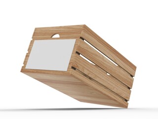 Naklejka na ściany i meble Wooden crate with blank paper label. 3d render illustration. 