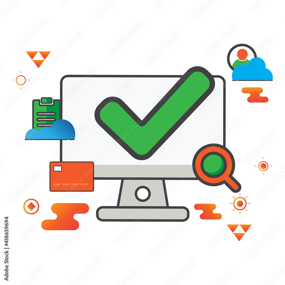 Poster checkmark illustration. computer illustration. flat vector icon. can use for, icon design element,ui