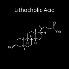 Lithocholic acid. Bile acid. Chemical molecular formula Lithocholic acid. Vector illustration on isolated background