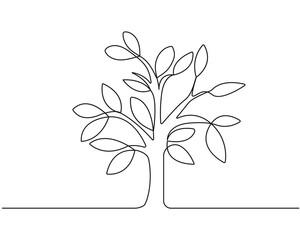 Tree with Leaves Black Sketch Isolated on White Background. Ecology Symbol for Modern Design. Hands with Plant One Line Illustration. Minimalist Botanical Drawing. Vector EPS 10.