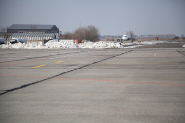 Old airfield. Old airfield. Old concrete on takeoff. Old concrete on the runway.