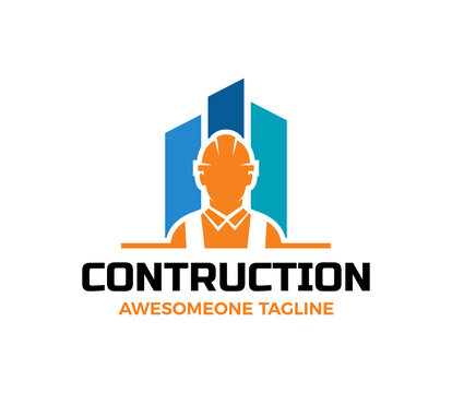worker contraction logo design vector illustration