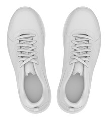 Clay render of top view of sport shoes on white background - 3D illustration