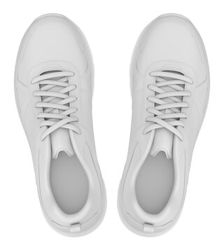 Clay render of top view of sport shoes on white background - 3D illustration