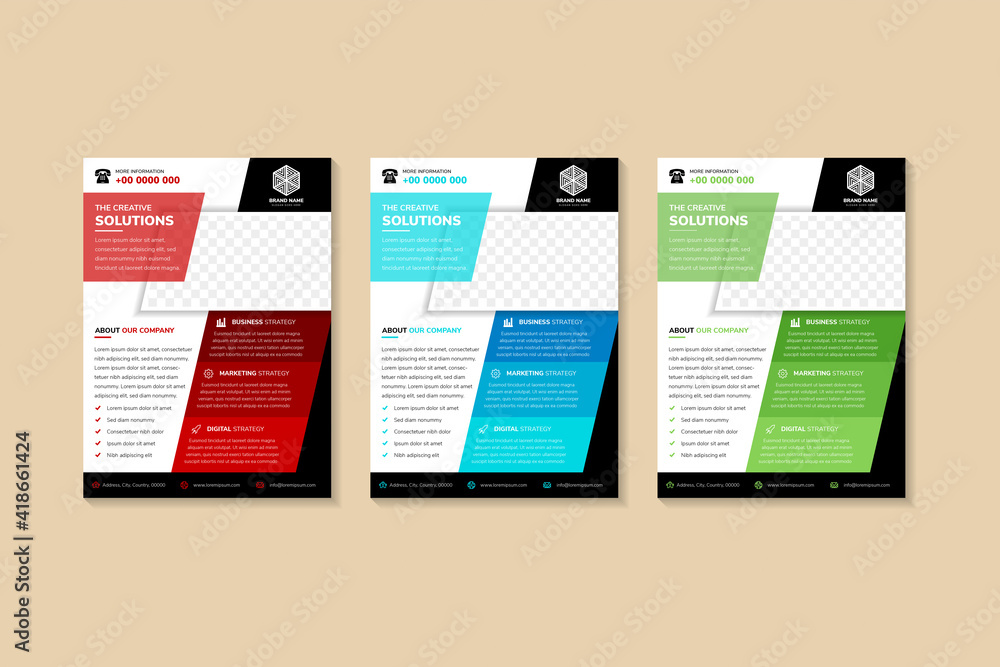 Aufkleber set of abstract geometric modern flyer design template with red, blue, green, and black element desi