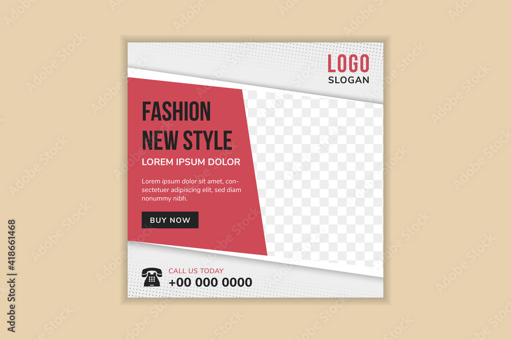 Poster abstract modern design for social media template with red and white shapes of element in grey backgr