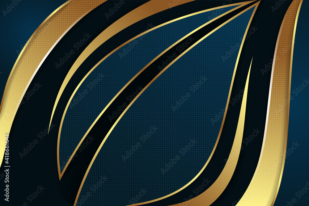 Poster luxury gold and nature blue gradient background vector. dot pattern and wave element. abstract moder