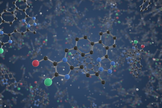Losartan molecule. Ball-and-stick molecular model. Chemistry related 3d rendering