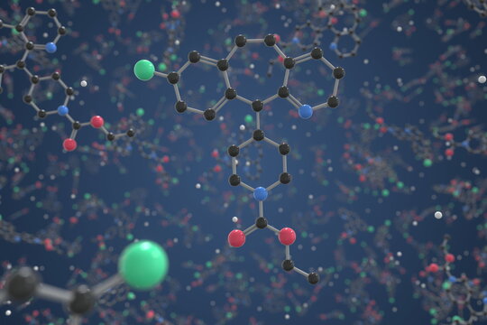 Molecule of Loratadine. Molecular model, science related 3d rendering