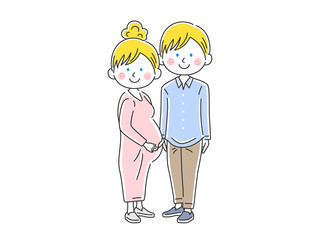 白人の妊婦さんと夫の夫婦のイラスト