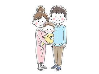 日本人の若い家族のイラスト