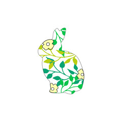 Vector illustration of an Easter bunny decorated with flowers and leaves.