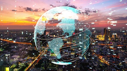 Global connection and the internet network modernization in smart city . Concept of future 5G...