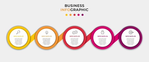 Business Infographic design template Vector with icons and 5 options or steps. Can be used for process diagram, presentations, workflow layout, banner, flow chart, info graph