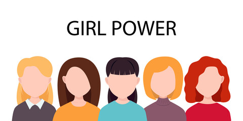 Girl power. Vector illustration. Women in a row.