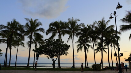 Obraz premium ハワイの夕暮れ ワイキキビーチ