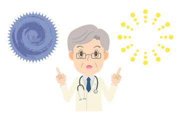 説明をする白衣の男性医師　吹き出し