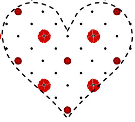 Heart in floral poppy pattern and black polka dots