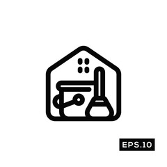 Cleaning House Line Icon Vector. House Keeping Symbol Vector