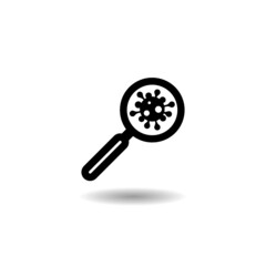 Virus under a magnifying glass icon with shadow