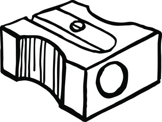 hand draw pencil sharpener, sketch, black and white illustration, line art. For school pattern, cover and other school design