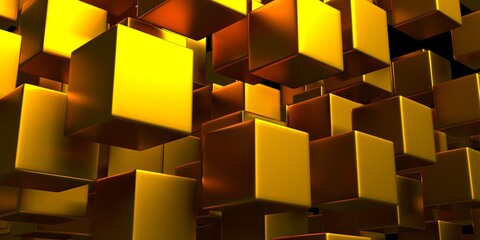 Luxury golden background. Gold glossy cubes array