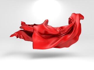 Beautiful red flowing fabric flying in the wind