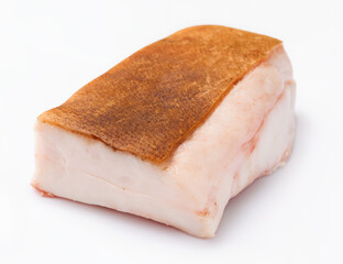 raw lard piece on white background, pork fat