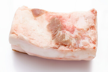 raw lard piece on white background, pork fat