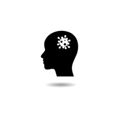Human head silhouette with coronavirus icon with shadow