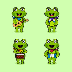 Cute little frog music instrument cartoon illustration