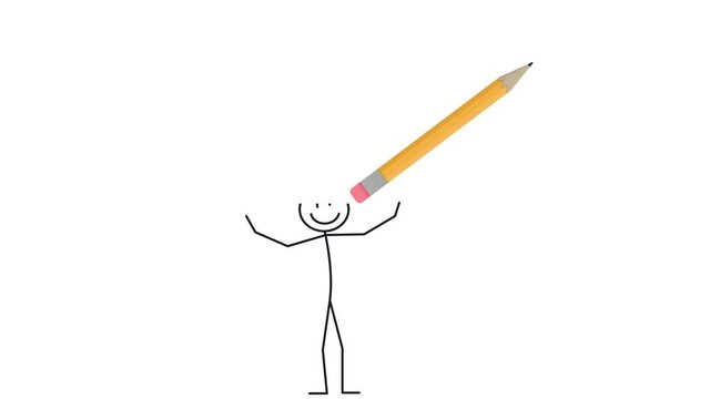 Painting. Animation of a pencil drawing a silhouette of a person, the alpha channel is enabled. Cartoon