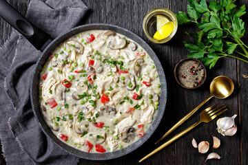 chicken a la king in a skillet