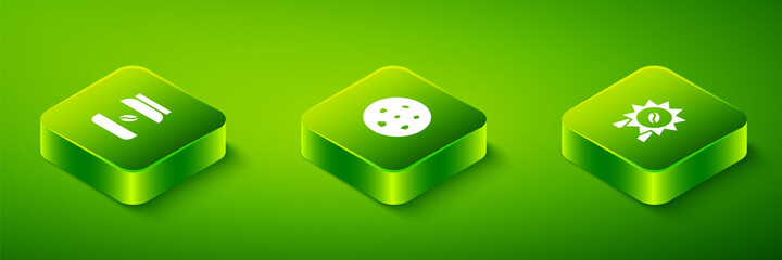 Set Isometric Cookie or biscuit, Medal for coffee and Coffee jar bottle icon. Vector.